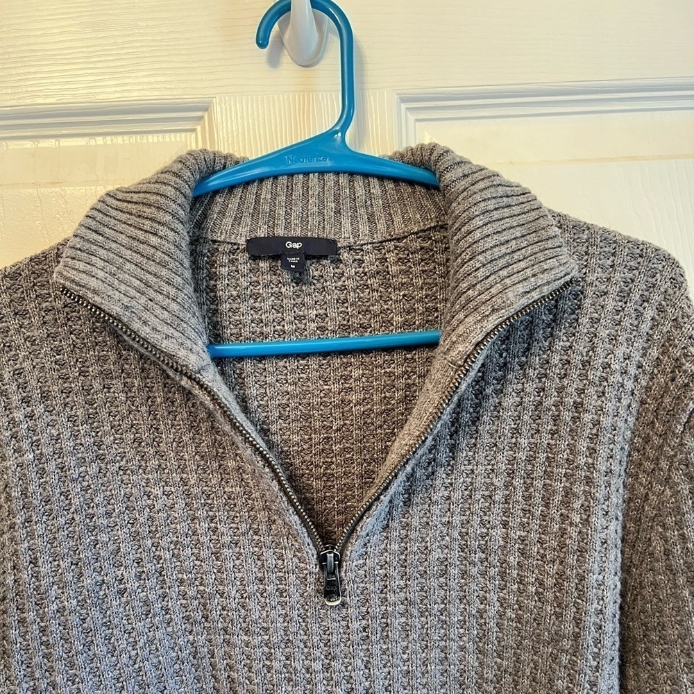 Men's Blue Waffle Knit Gap 1/4 Zip Pullover Sweater Size...